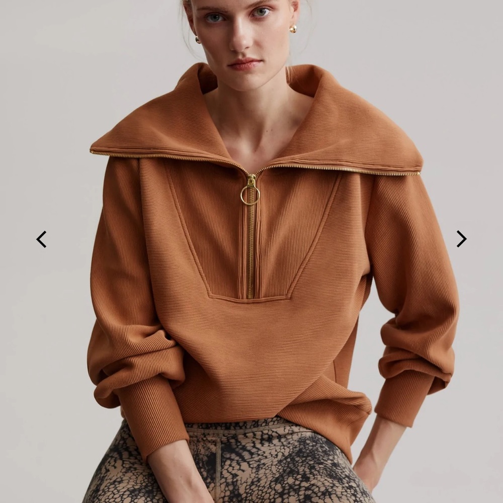 Varley Tan Sweater with Gold Zipper